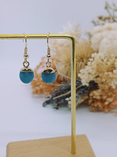 Gold-plated blue agate drop earrings