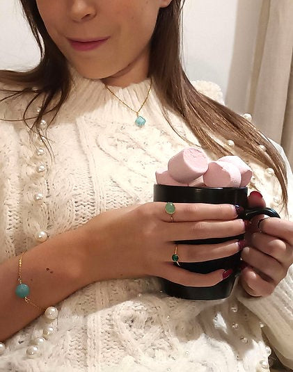 gold-plated oval aventurine ring