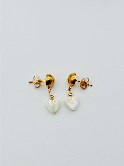 Boucles d'oreilles ronde plaqué or - Coeur Nacre