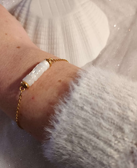 Bracelet plaqué or Pierre heishi nacre