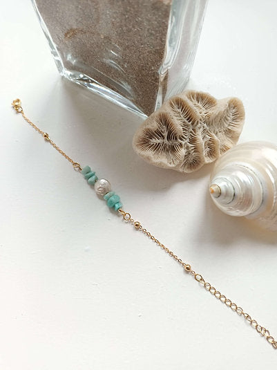 Bracelet plaqué or - amazonite et nacre