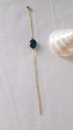 Bracelet plaqué or pierre ovale blue sand stone