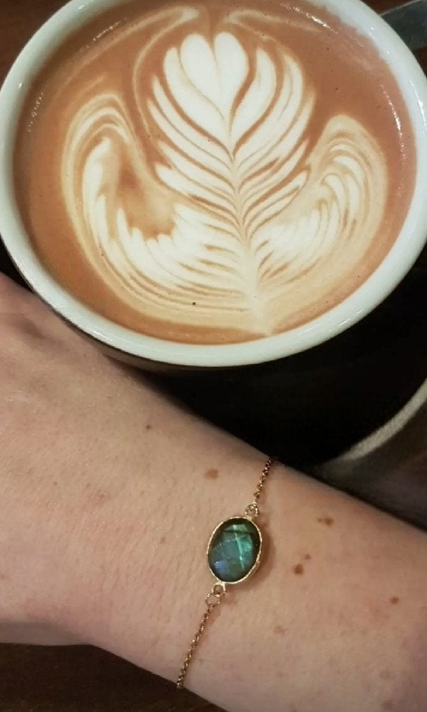 Bracelet plaqué or ovale à facette Labradorite