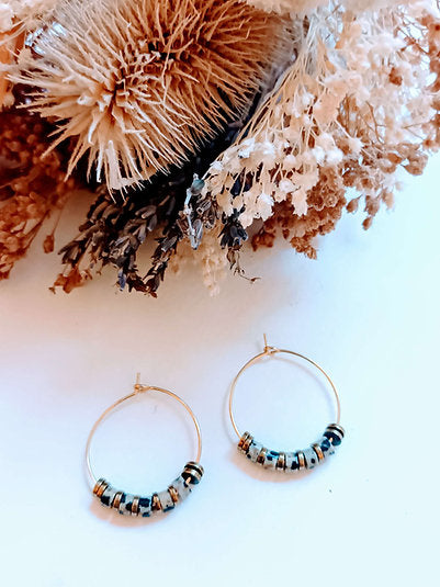 Gold-plated hoop earrings - Dalmatian Jasper