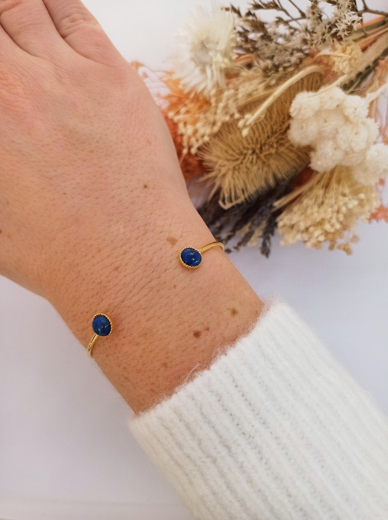 Gold-plated lapis lazuli bangle