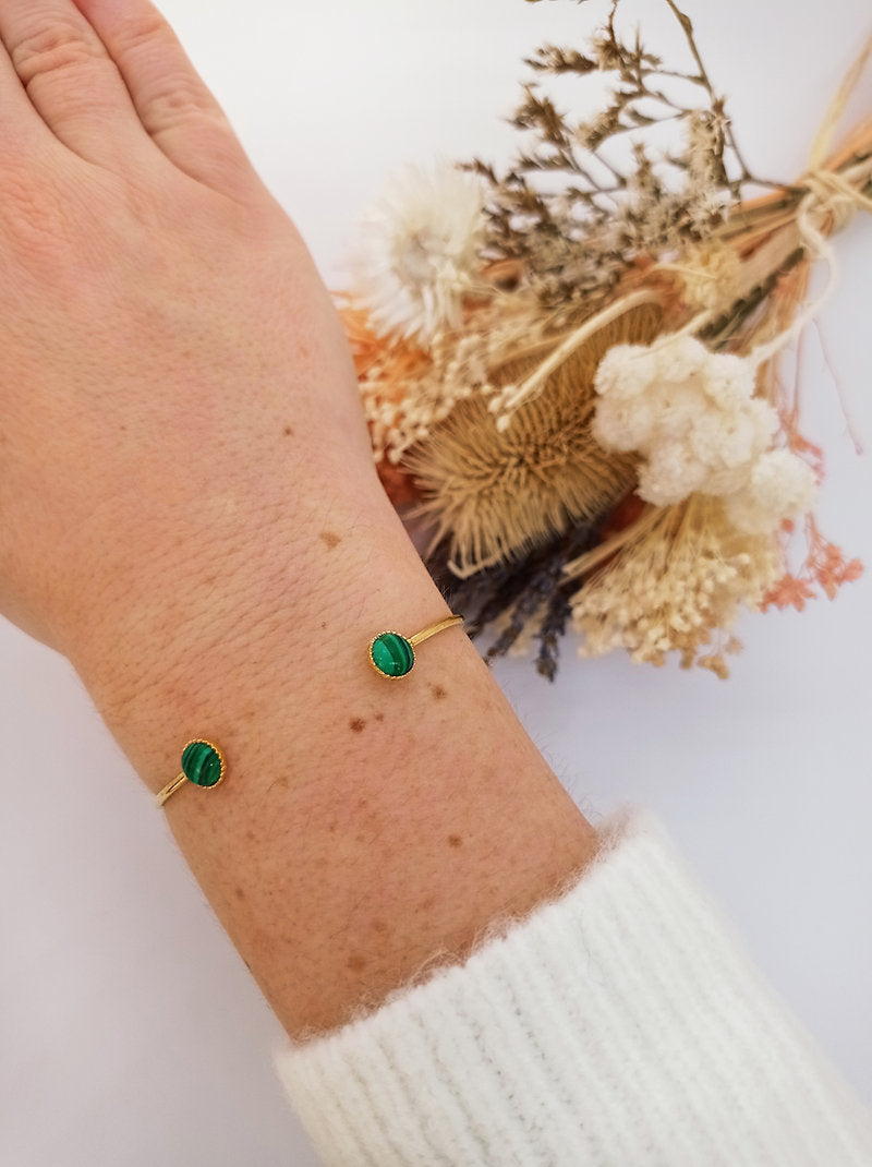 Gold-plated malachite bangle