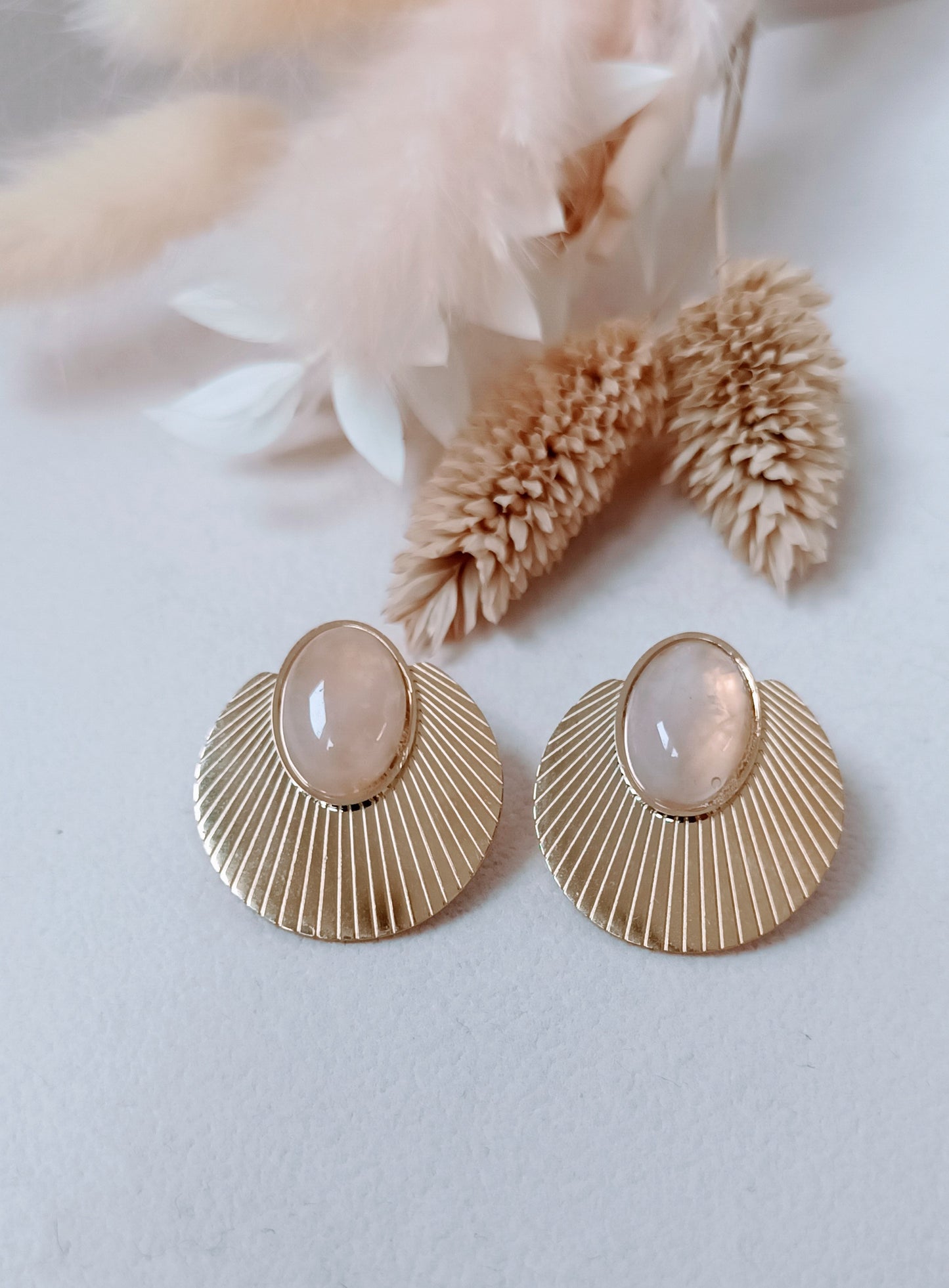 Pendientes de concha - Cuarzo rosa