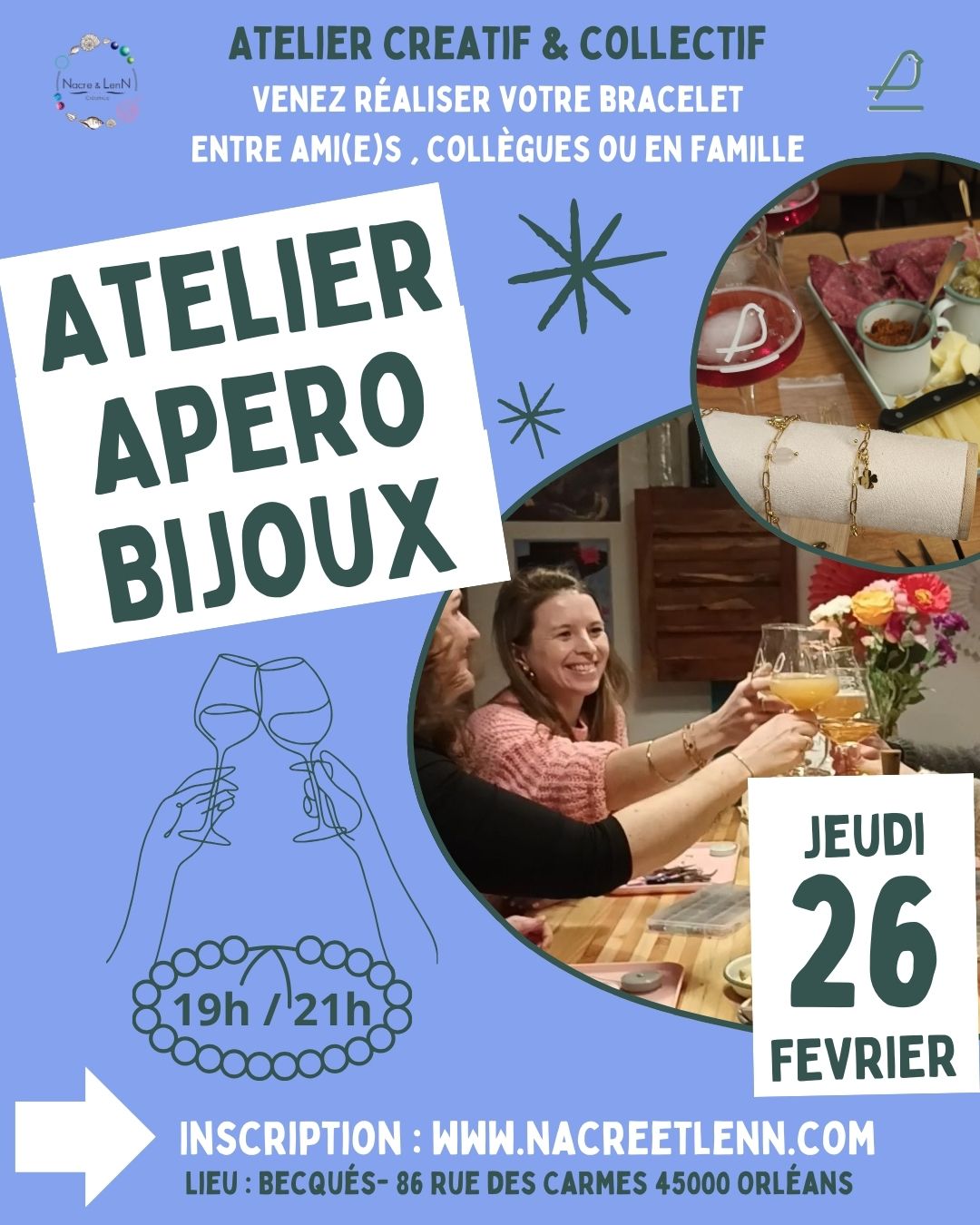 Atelier bijoux & Apéro - Jeudi 26/02/26 (19h / 21h)