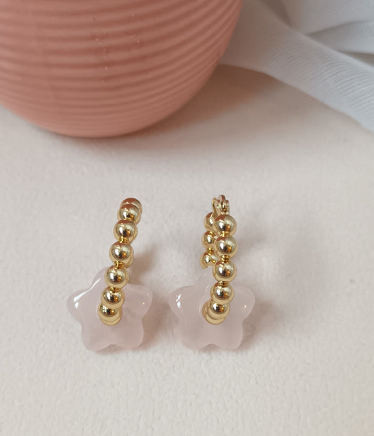 Boucles d'oreilles Pampille fleurs Quartz Rose