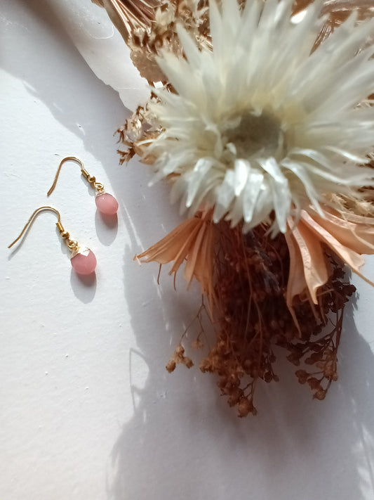 Boucles d'oreilles goute agate rose
