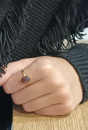 Bague ovale plaqué or Amethyste