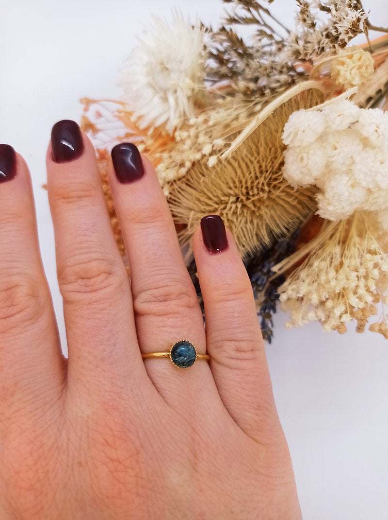 Bague plaqué or agate crazy blue