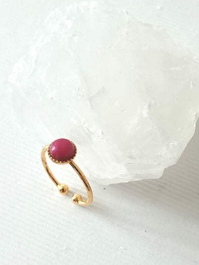 Bague plaqué or agate rose