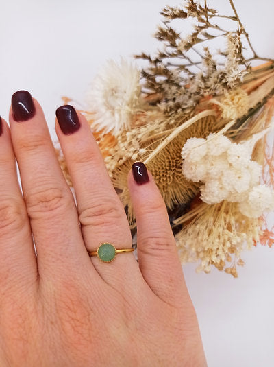 Bague ronde plaqué or aventurine