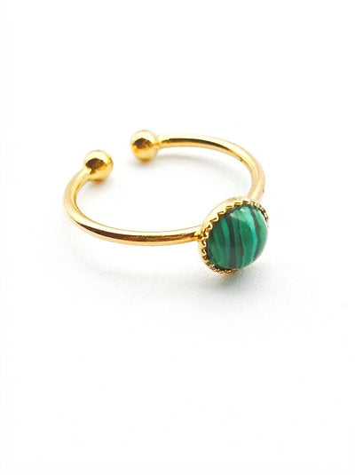 Bague ronde plaqué or malachite