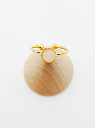Bague ronde plaqué or quarte rose