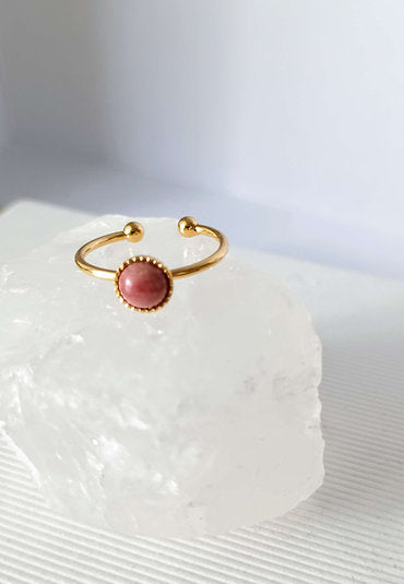 Bague ronde plaqué or Rhodonite