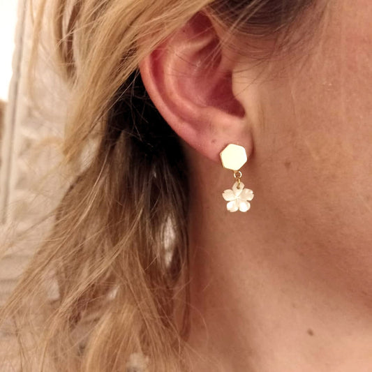 Boucles d'oreilles hexagone fleur