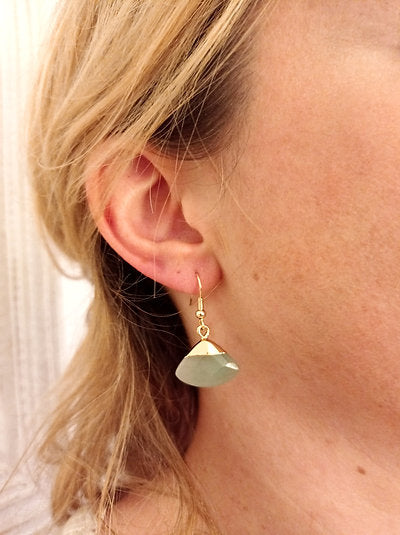 Boucles plaqué or eventail aventurine