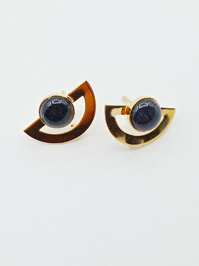Boucles d'oreilles plaqué or demi lune blue sand stone