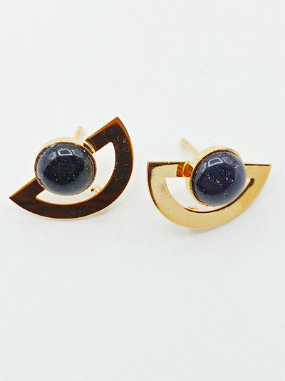 Boucles d'oreilles plaqué or demi lune blue sand stone