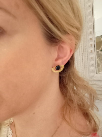 Boucles d'oreilles plaqué or demi lune blue sand stone