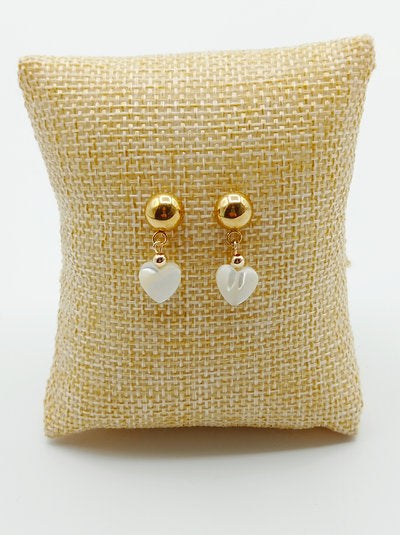 Boucles d'oreilles ronde plaqué or - Coeur Nacre