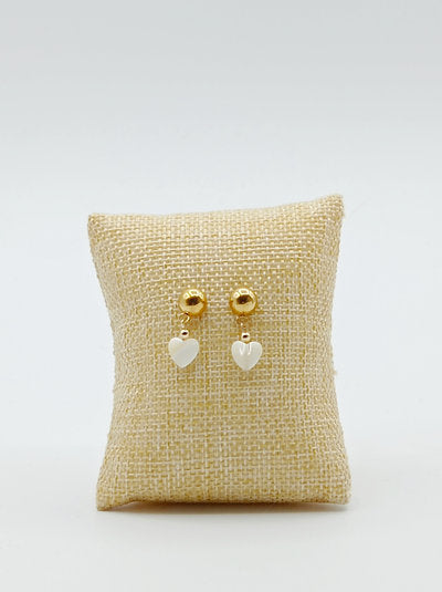 Boucles d'oreilles ronde plaqué or - Coeur Nacre