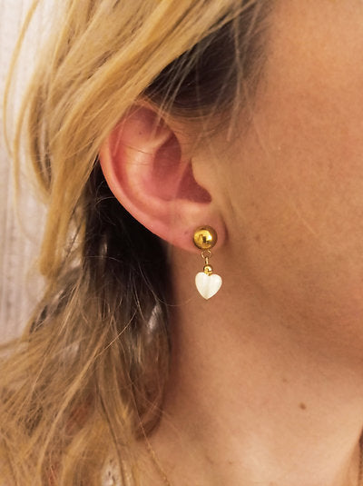 Boucles d'oreilles ronde plaqué or - Coeur Nacre