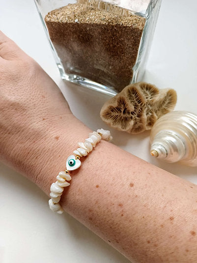 Bracelet été nacre et oeil protecteur vert d'eau