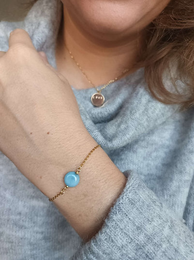 Bracelet plaqué or agate bleu clair