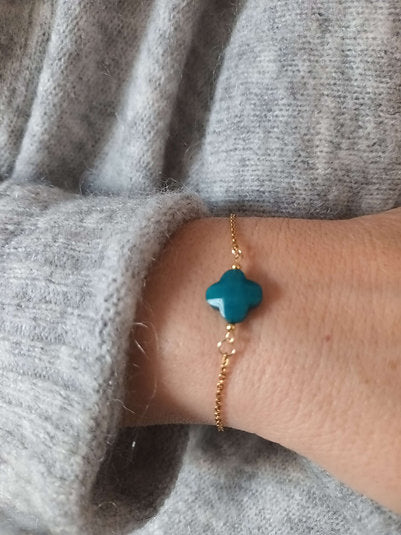 Bracelet plaqué or agate bleue turquoise