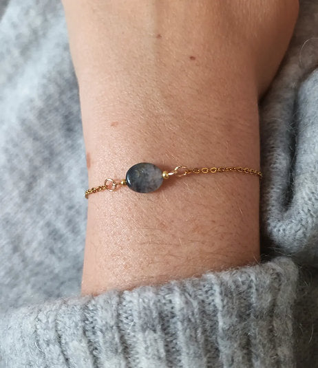 Bracelet plaqué or agate grise