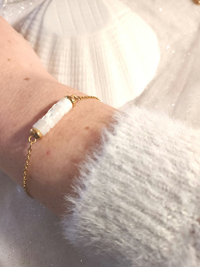 Bracelet plaqué or Pierre heishi nacre