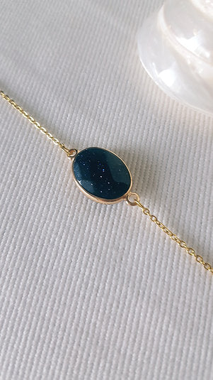 Bracelet plaqué or pierre ovale blue sand stone