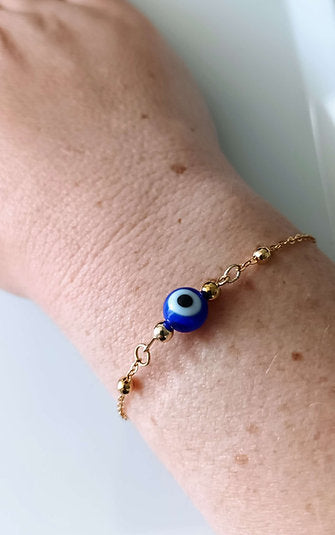 Bracelet plaqué or perle œil grec