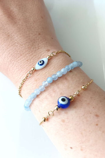 Bracelet plaqué or perle œil grec