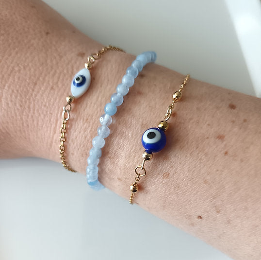Bracelet plaqué or perle œil grec