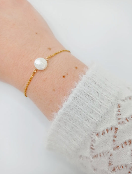 Bracelet plaqué or pierre ronde nacre