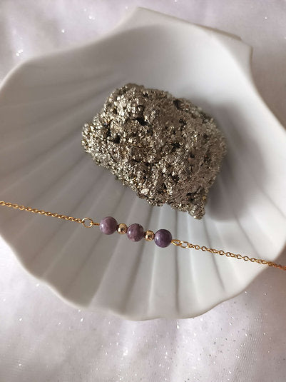 Lepidolite stone bead trio bracelet