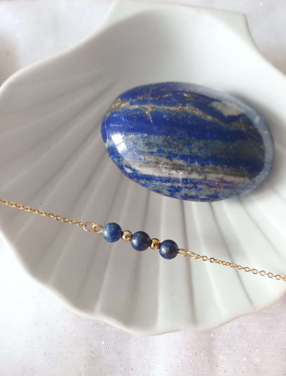 Bracelet plaqué or trio de perles lapis lazuli