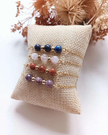 Bracelet plaqué or trio de perles lapis lazuli