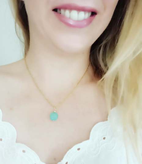 Collier plaqué or - Agate bleu