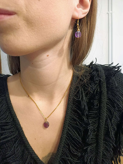 Collier plaqué or améthyste