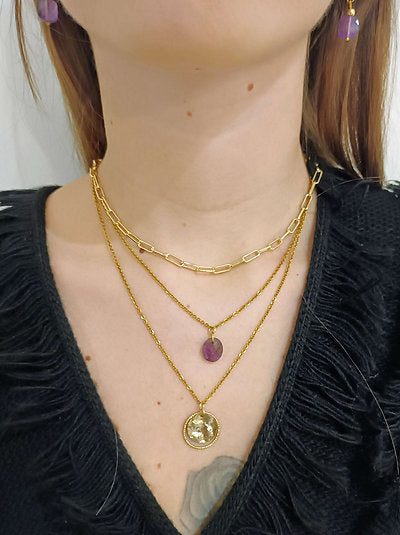Collier plaqué or améthyste