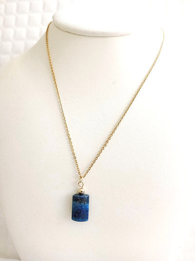 Collier plaqué or perle cylindre lapis lazuli