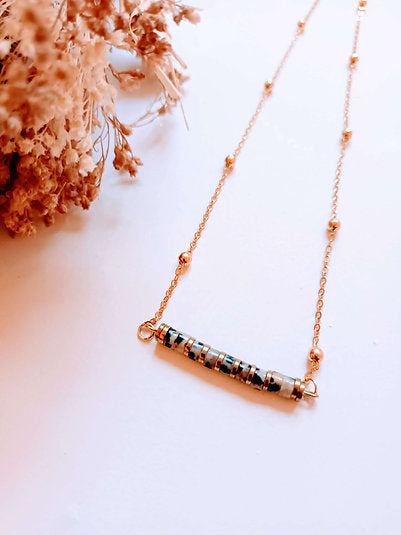 Collier boucles plaqué or  Jaspe Dalmatien