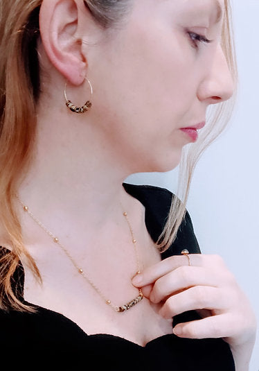 Collier boucles plaqué or  Jaspe Dalmatien