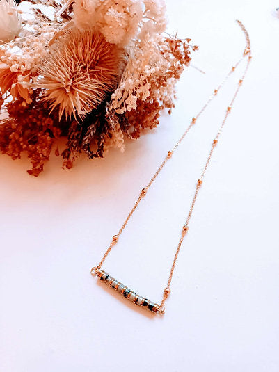 Collier boucles plaqué or  Jaspe Dalmatien