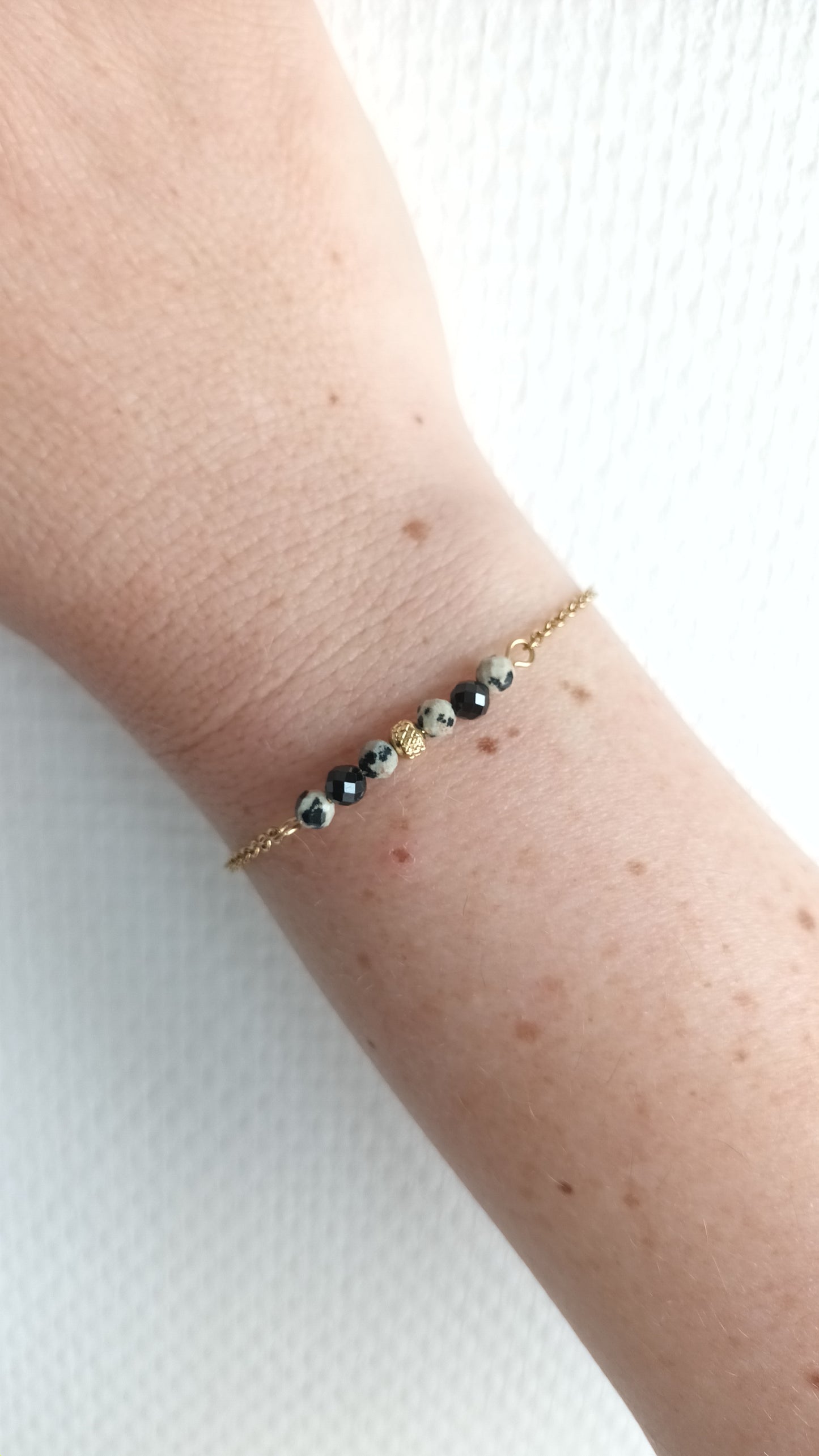 Bracelet chaine onyx et jaspe dalmatien